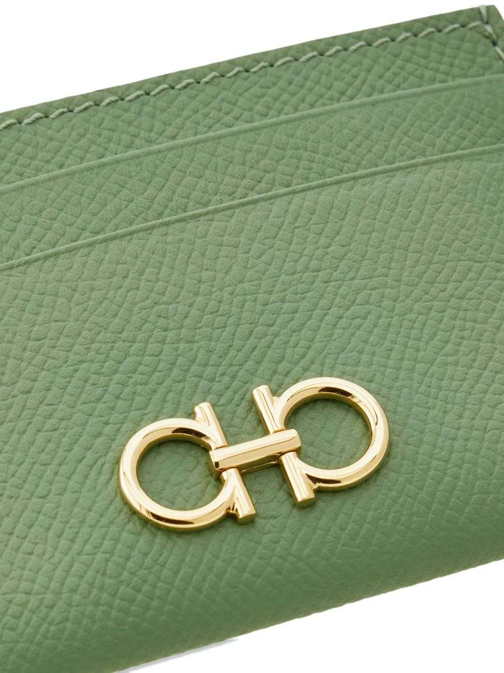 Ferragamo Gancini Hammered Leather Card Holder In Green