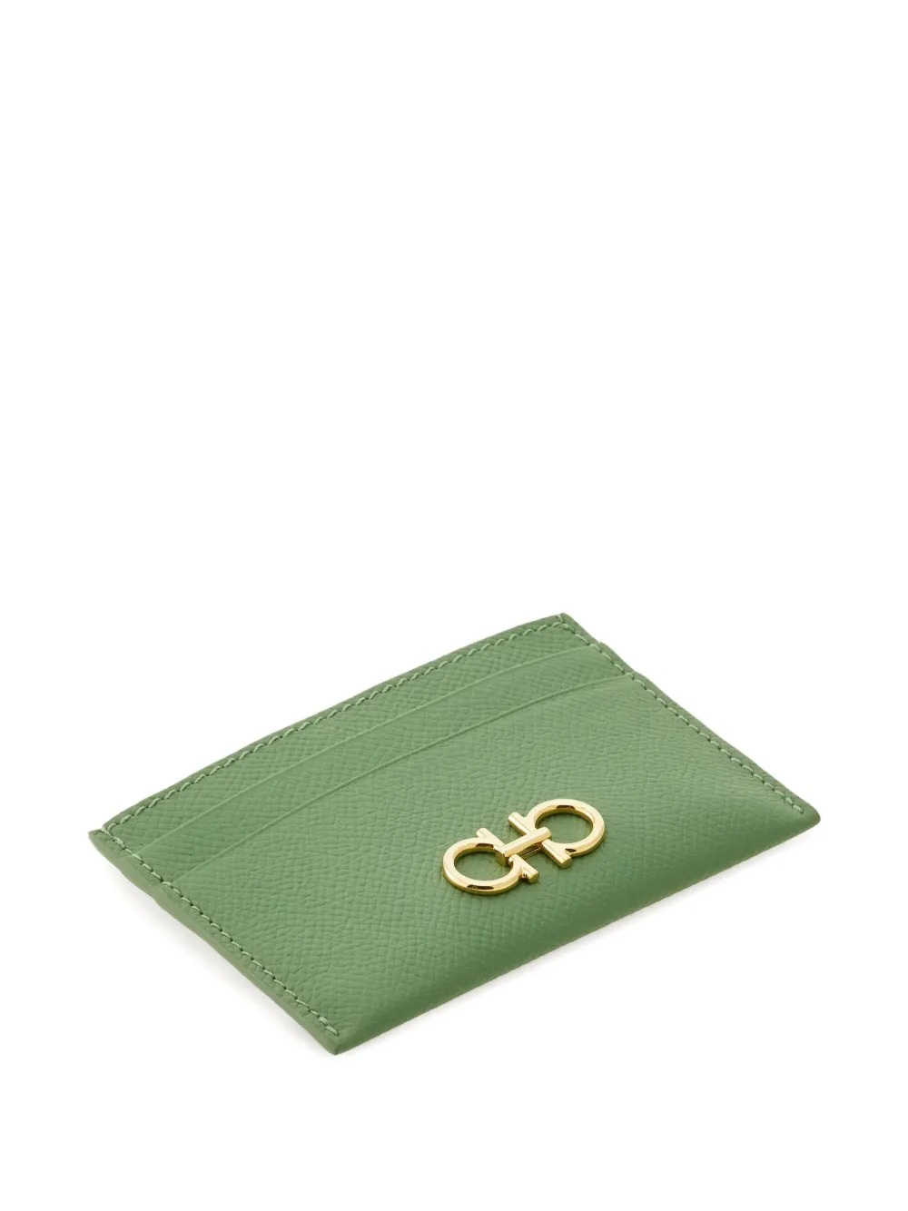 Ferragamo Gancini Hammered Leather Card Holder In Green