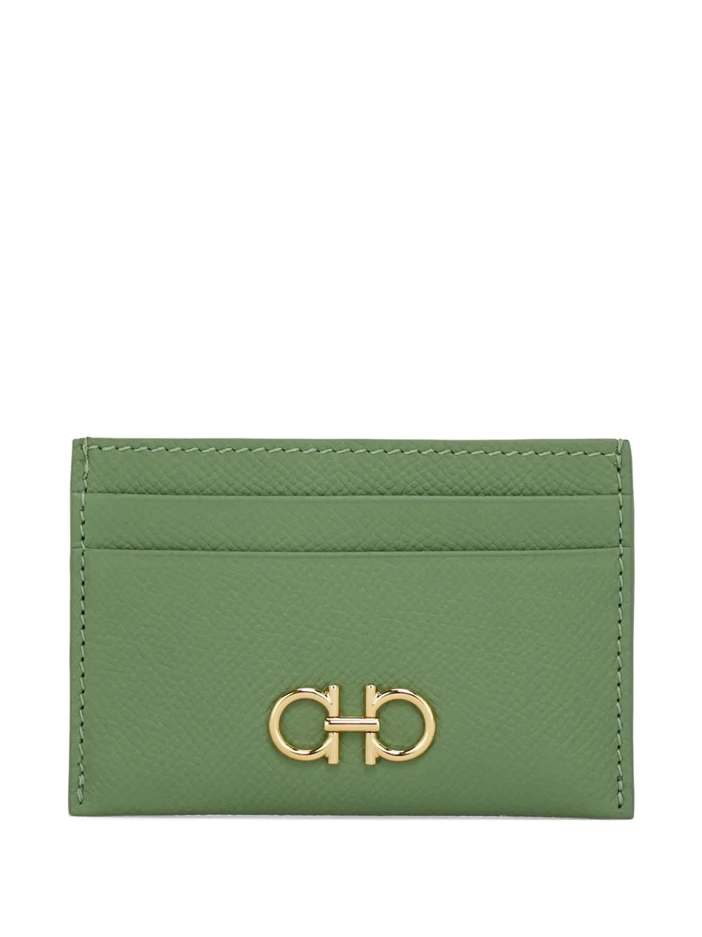 Ferragamo Gancini Hammered Leather Card Holder In Green