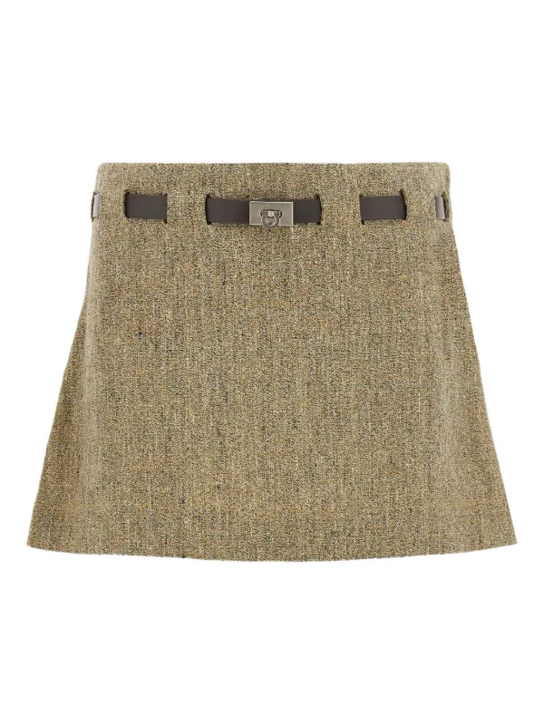 Ferragamo Mini Skirt with Gancini Belt in Neutrals