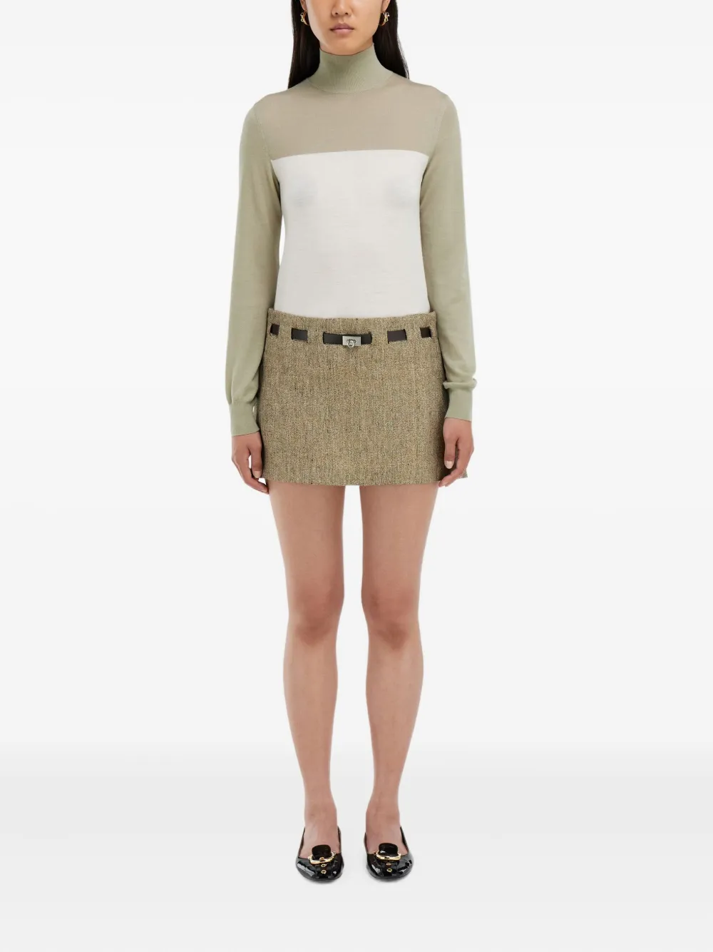  Ferragamo Gancini-buckle Pleated Mini Skirt - Neutrals 