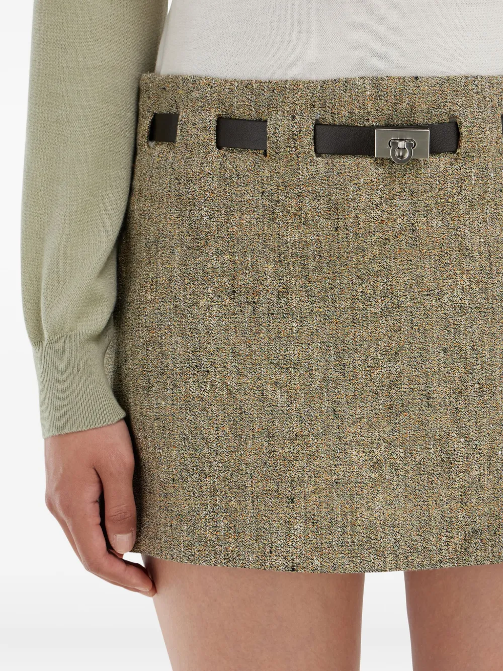 Ferragamo Mini-plooirok met ceintuur Beige