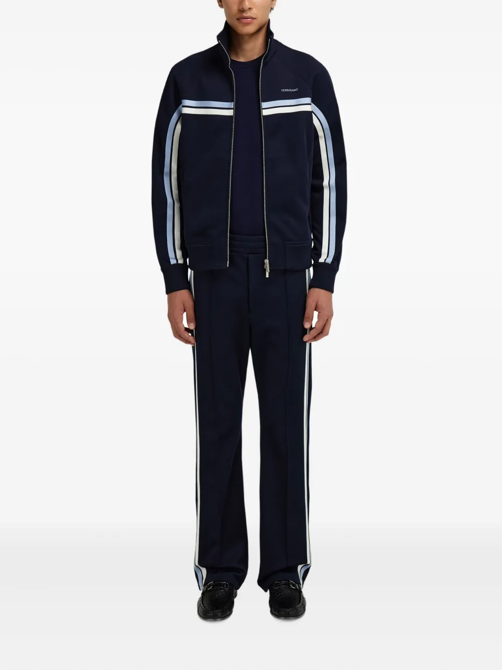 Ferragamo Stripe Pocket Trousers In Black