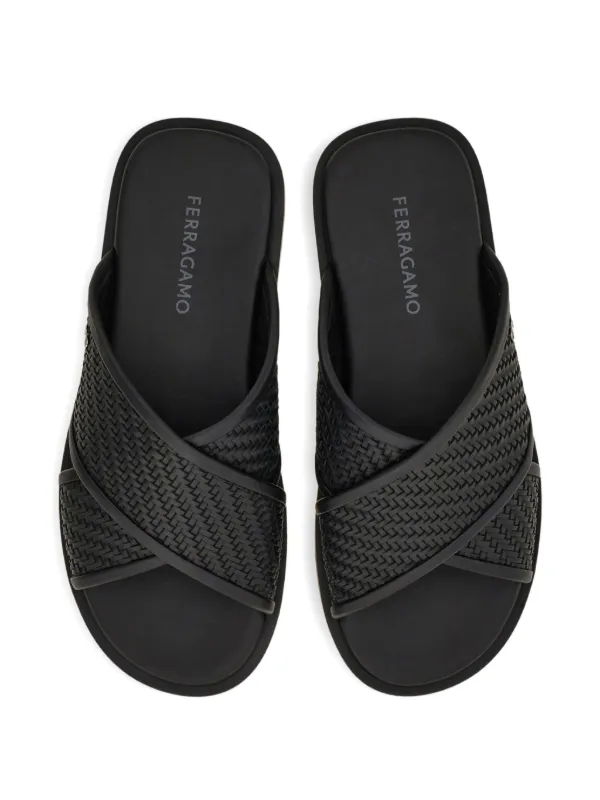 Ferragamo Woven Crossover Gancini Sandals | Black | FARFETCH