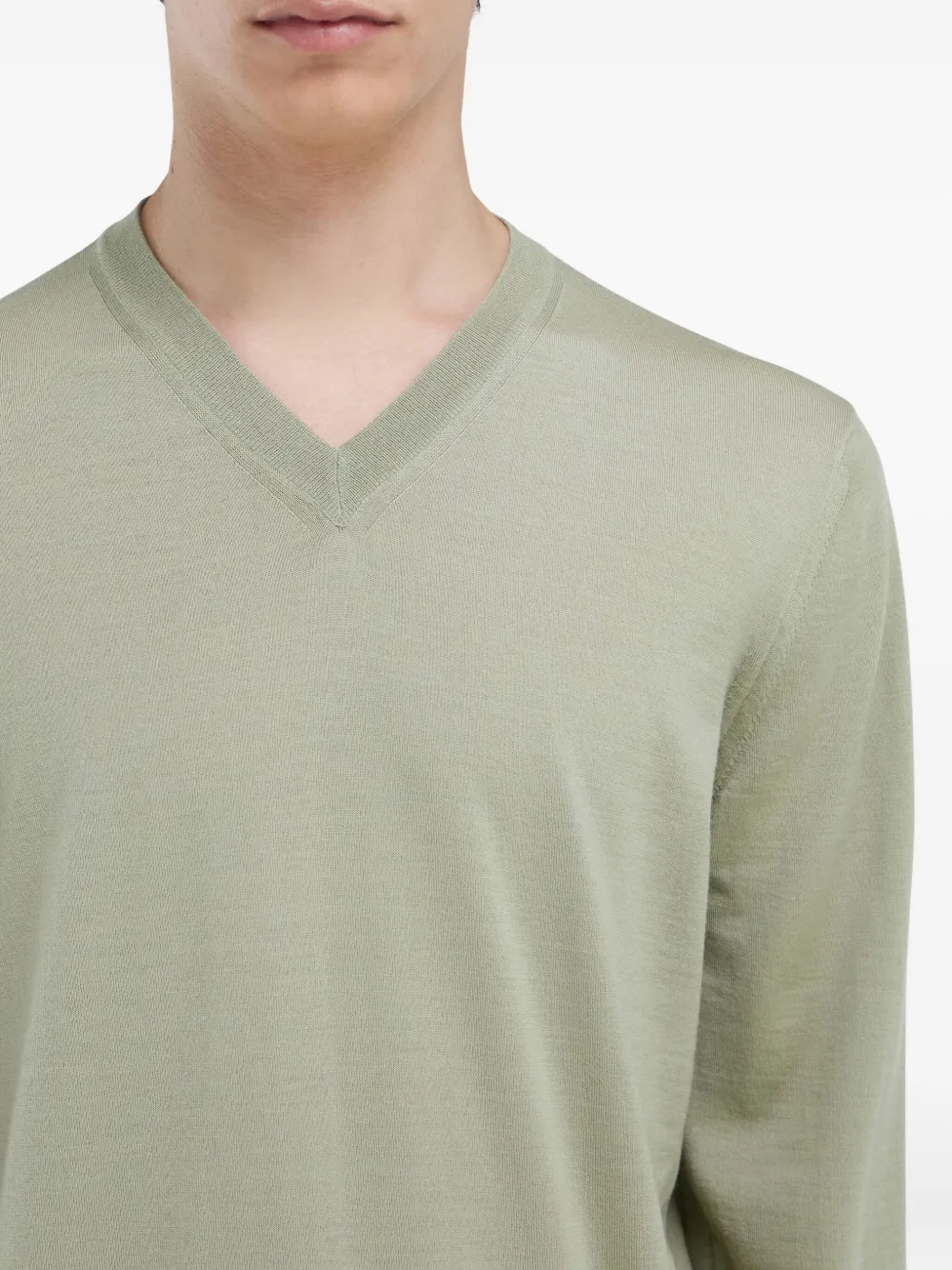 Ferragamo Geribbelde trui met borduurwerk en V-hals Groen