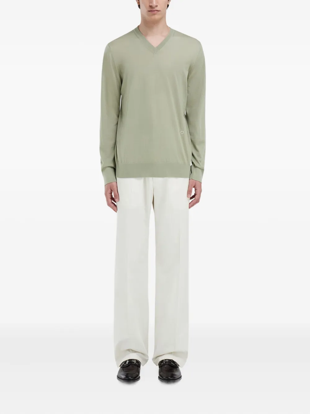 Ferragamo ribbed embroidered V-neck sweater - Groen