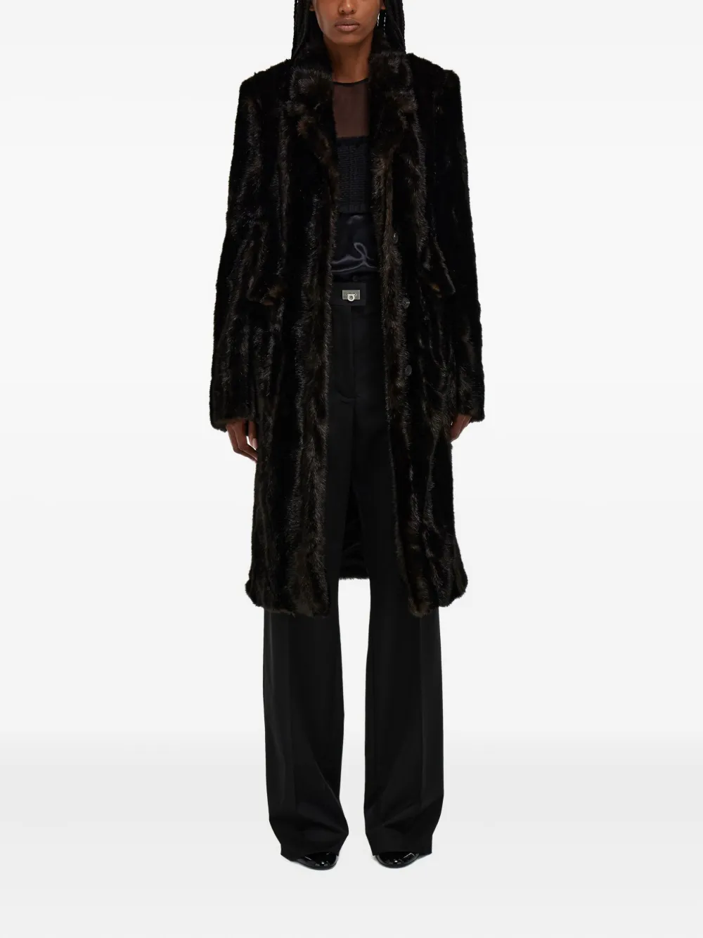 Ferragamo Mink-effect Single-breasted Coat In Brown