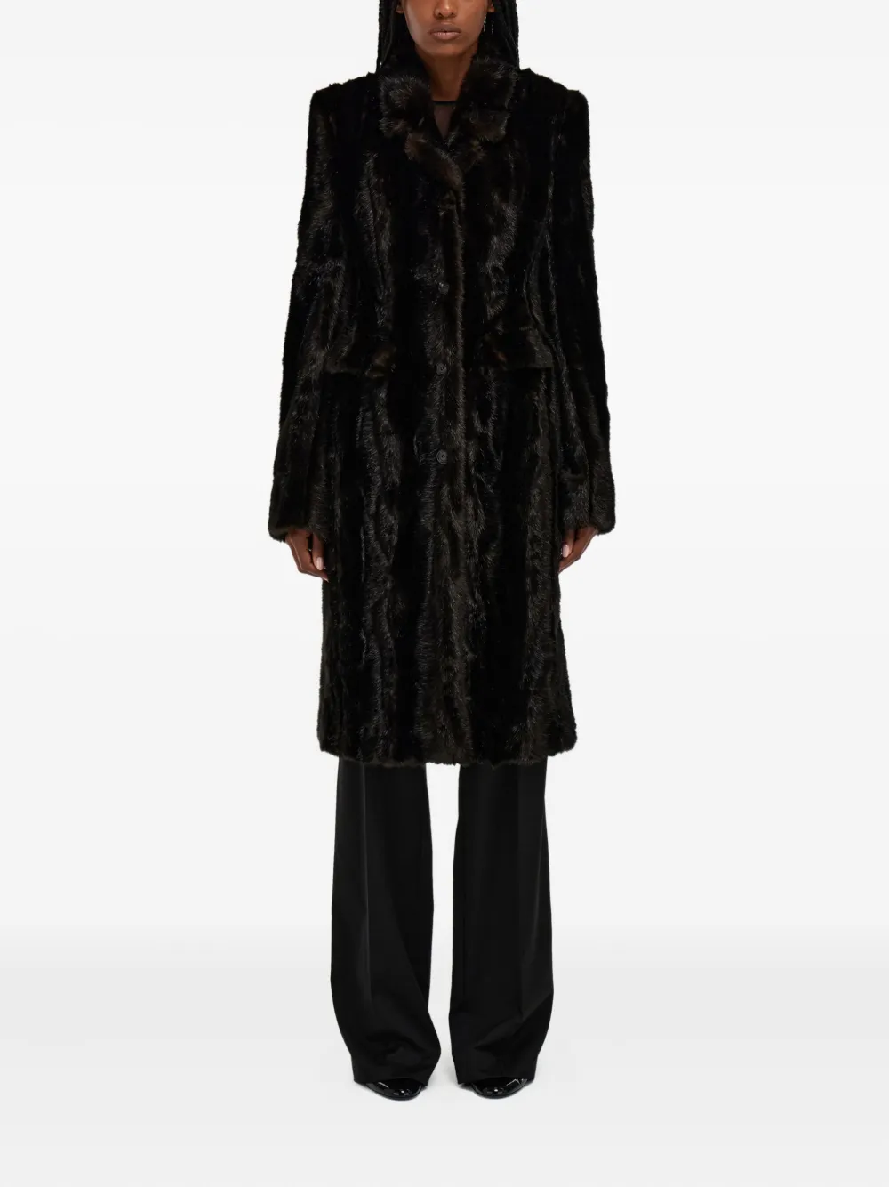 Ferragamo Mink-effect Single-breasted Coat In Brown