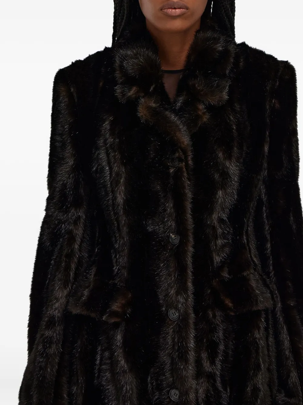 Ferragamo Mink-effect Single-breasted Coat In Brown