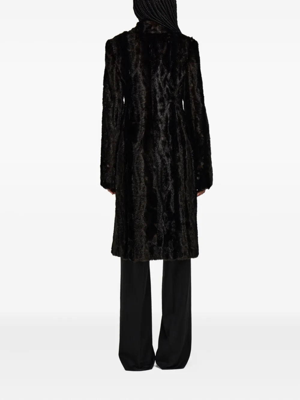 Ferragamo Mink-effect Single-breasted Coat In Brown