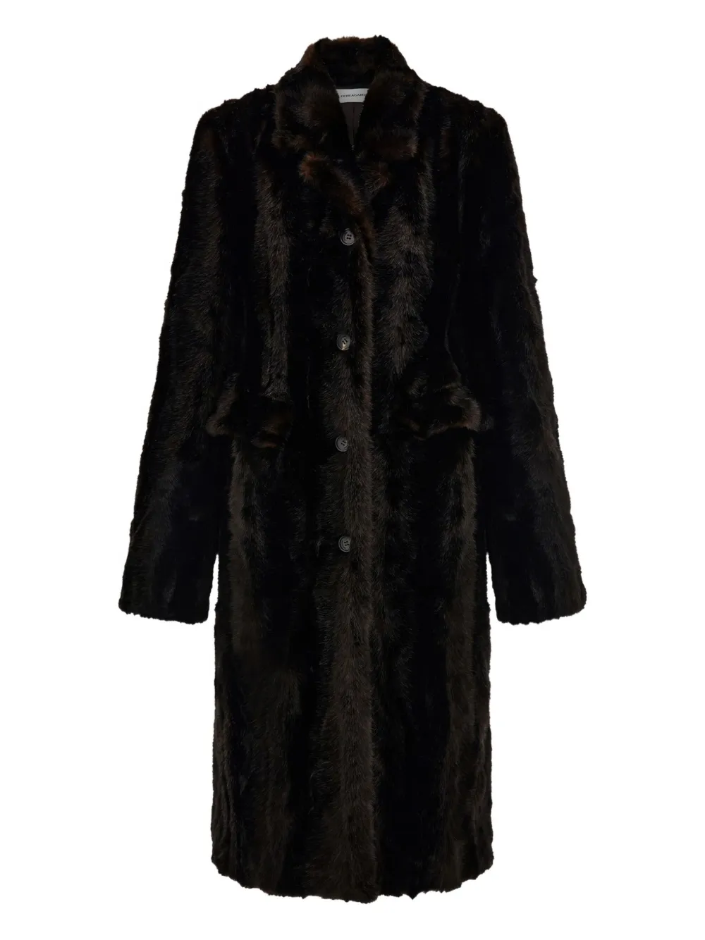 Ferragamo Mink-effect Single-breasted Coat In Brown
