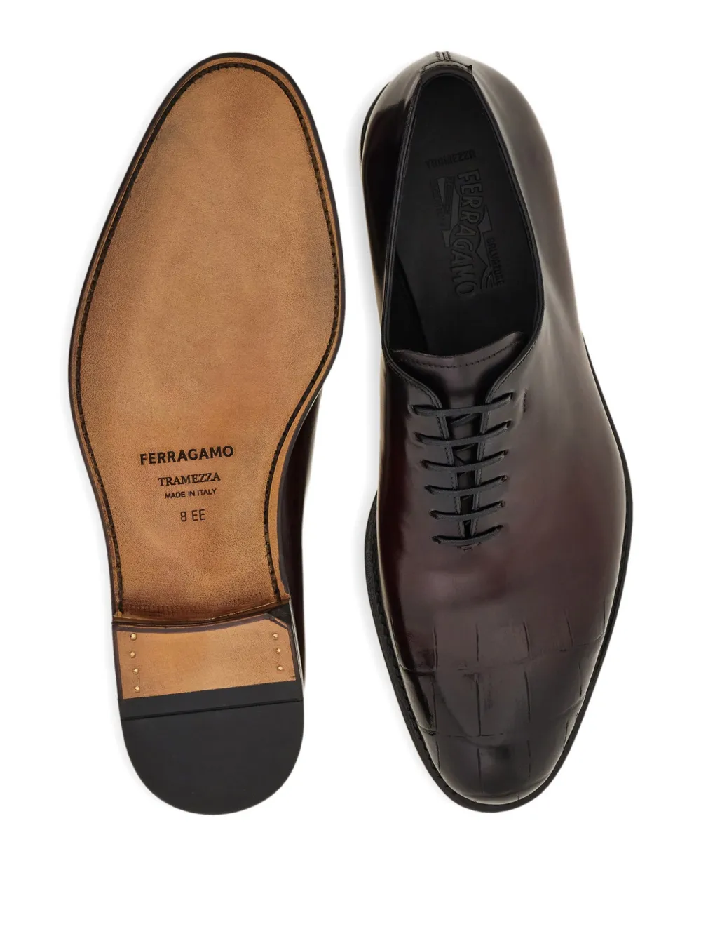 Ferragamo Tramezza Oxford schoenen met krokodillen-print Bruin