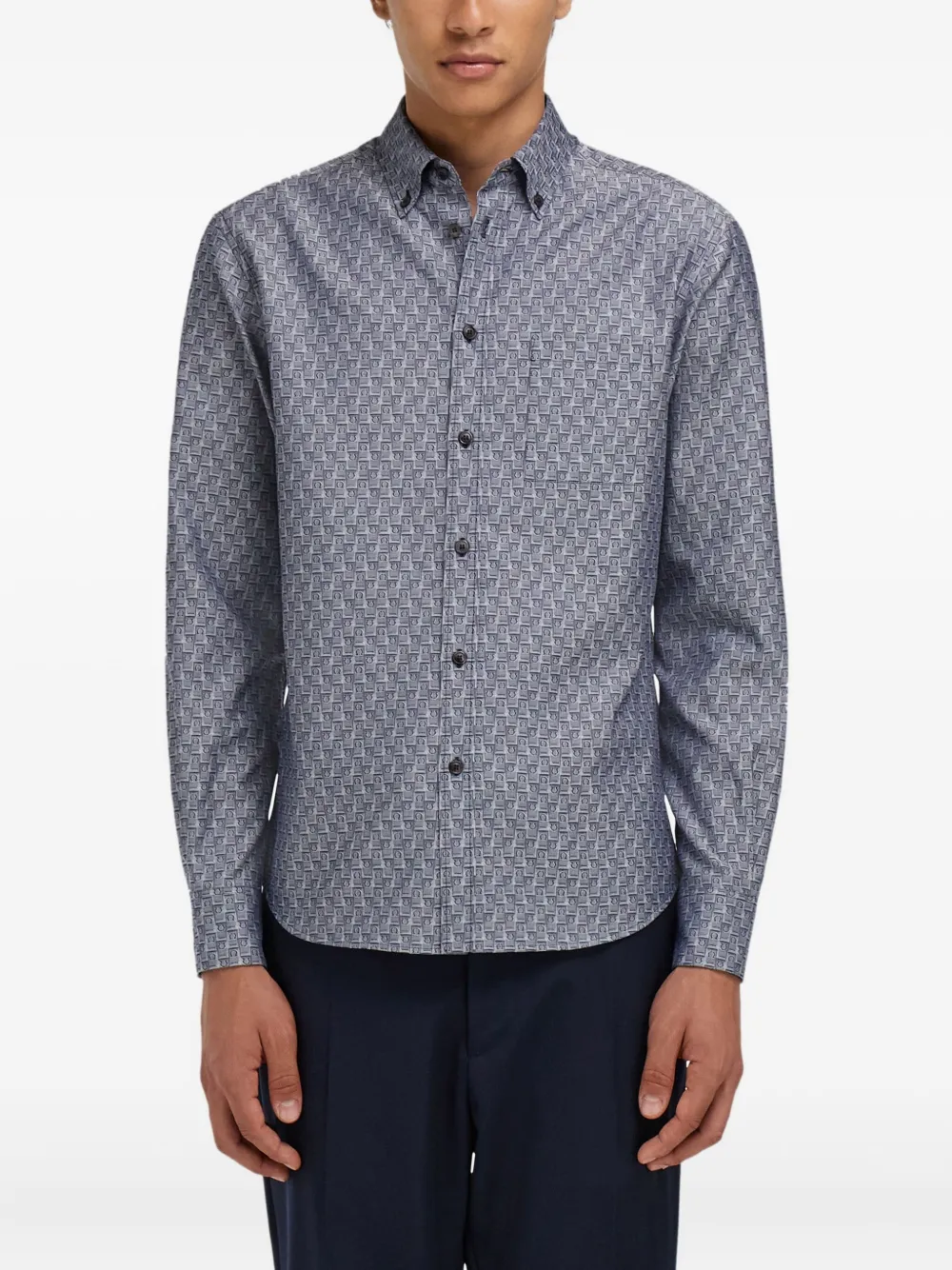  Ferragamo Monogram Button-down Shirt - Blue 