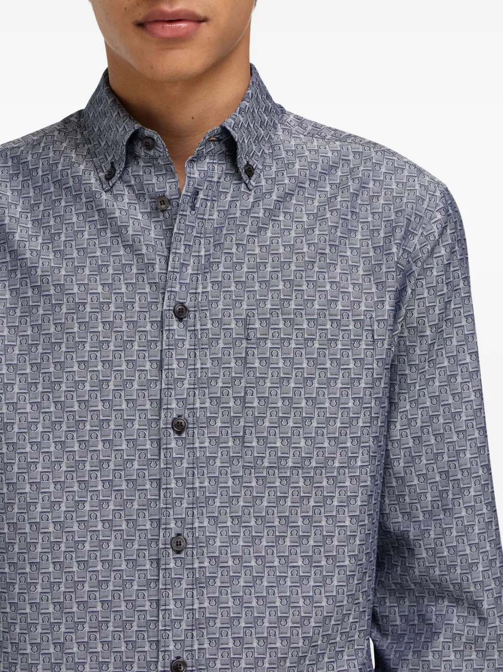 Ferragamo Button-down overhemd met monogram Blauw