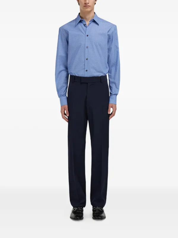 Salvatore Ferragamo　プリント長袖シャツ Ferragamo モノグラムプリントシャツ | ブルー | FARFETCH JP