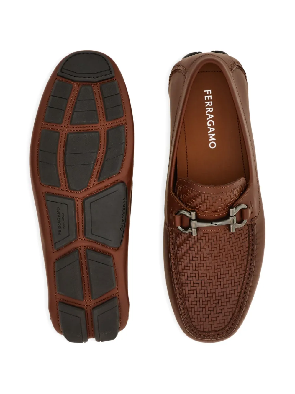 Ferragamo Gancini verfraaide loafers Bruin