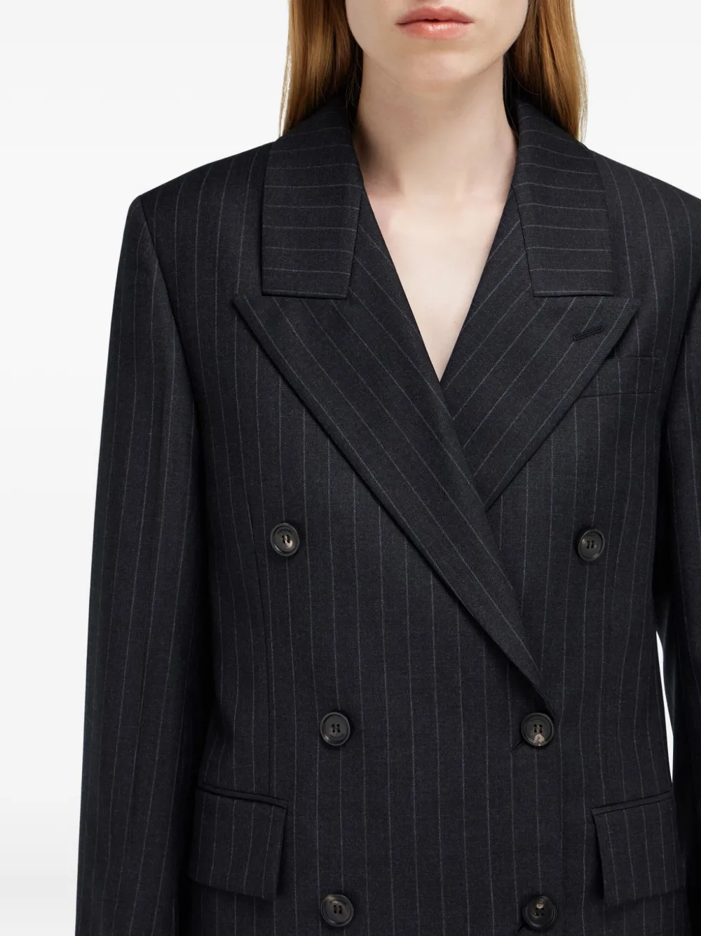 Ferragamo Blazer met krijtstreep en dubbele rij knopen Zwart