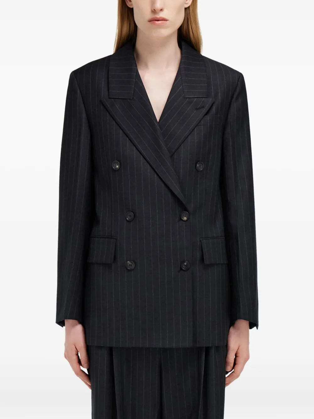 Ferragamo Blazer met krijtstreep en dubbele rij knopen Zwart