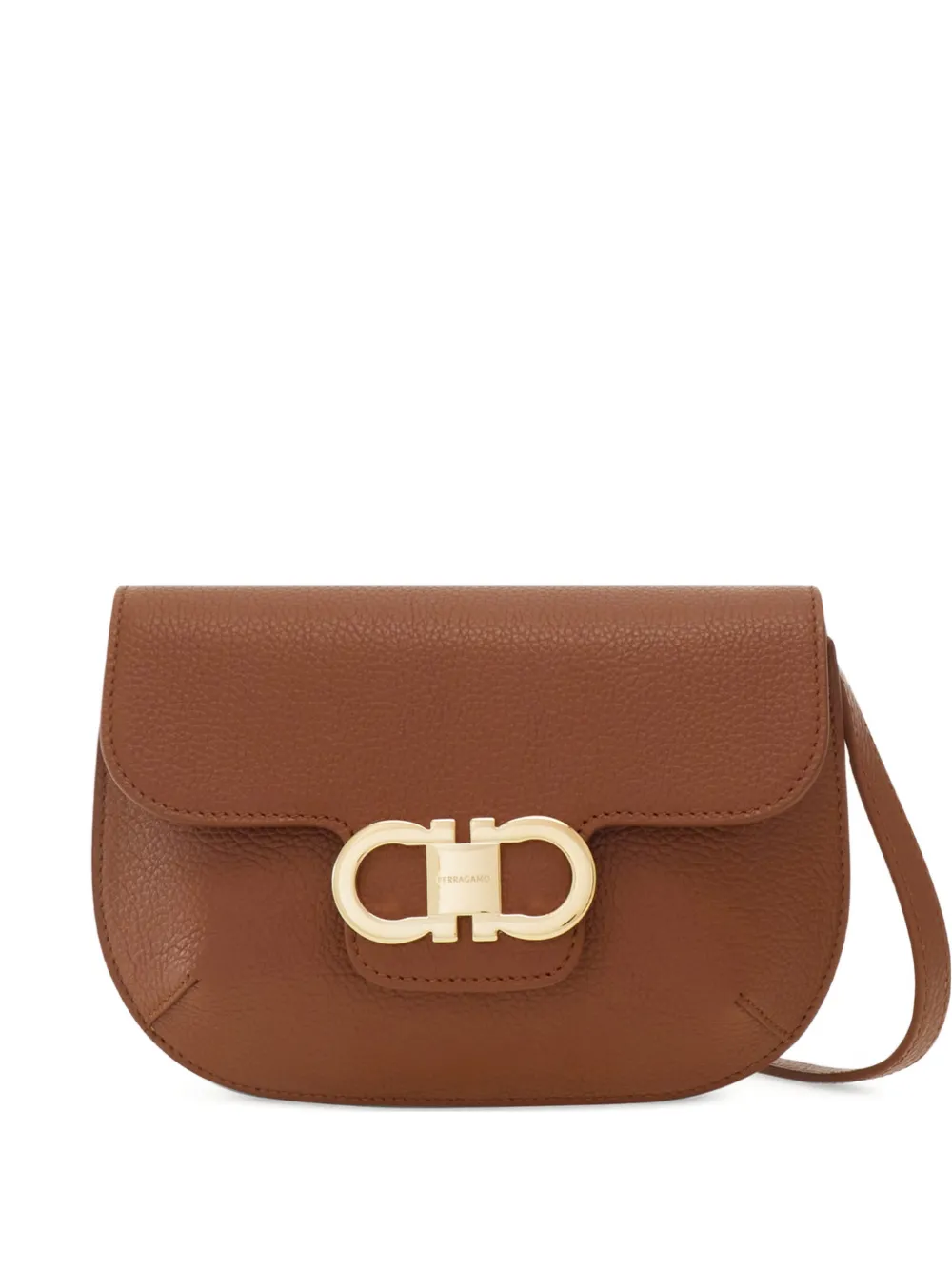 Ferragamo Double Gancini Mini Leather Shoulder Bag In Brown