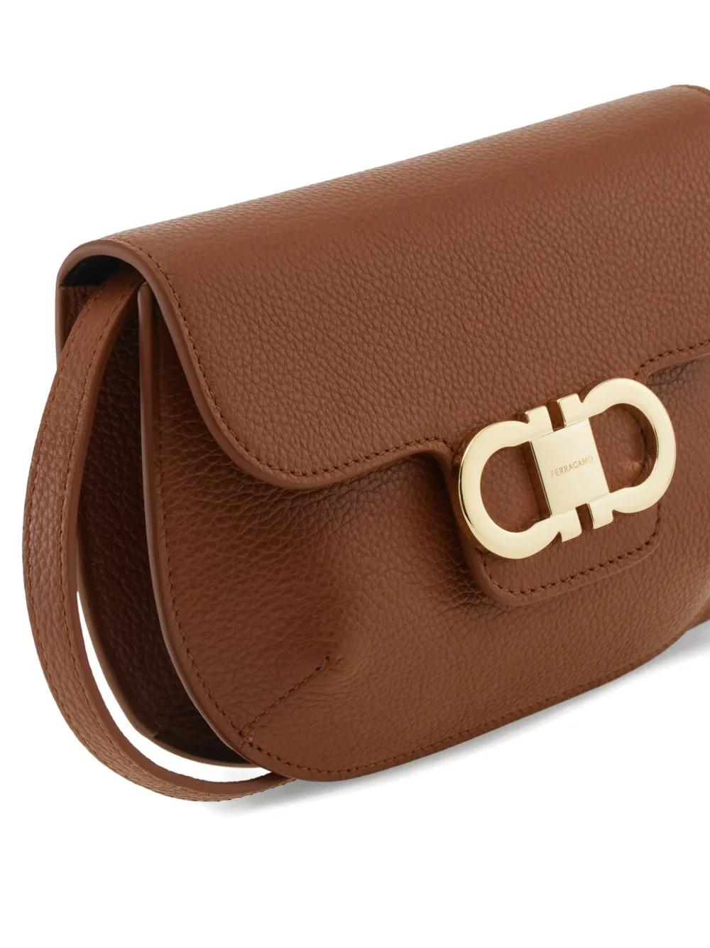 Ferragamo Double Gancini Mini Leather Shoulder Bag In Brown