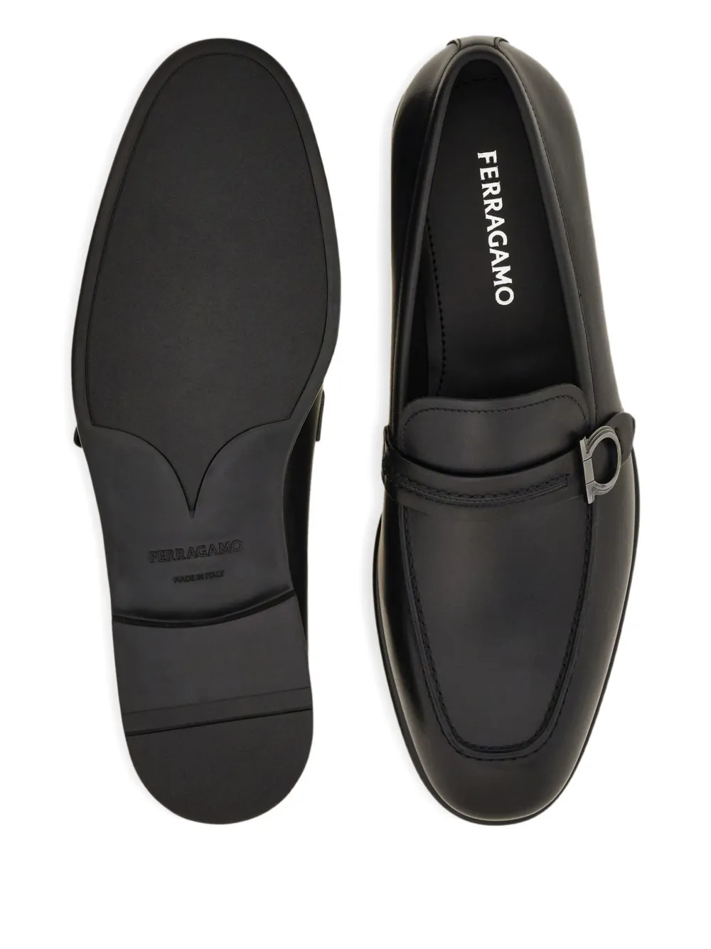 Ferragamo Gancini-buckle Loafers In Black