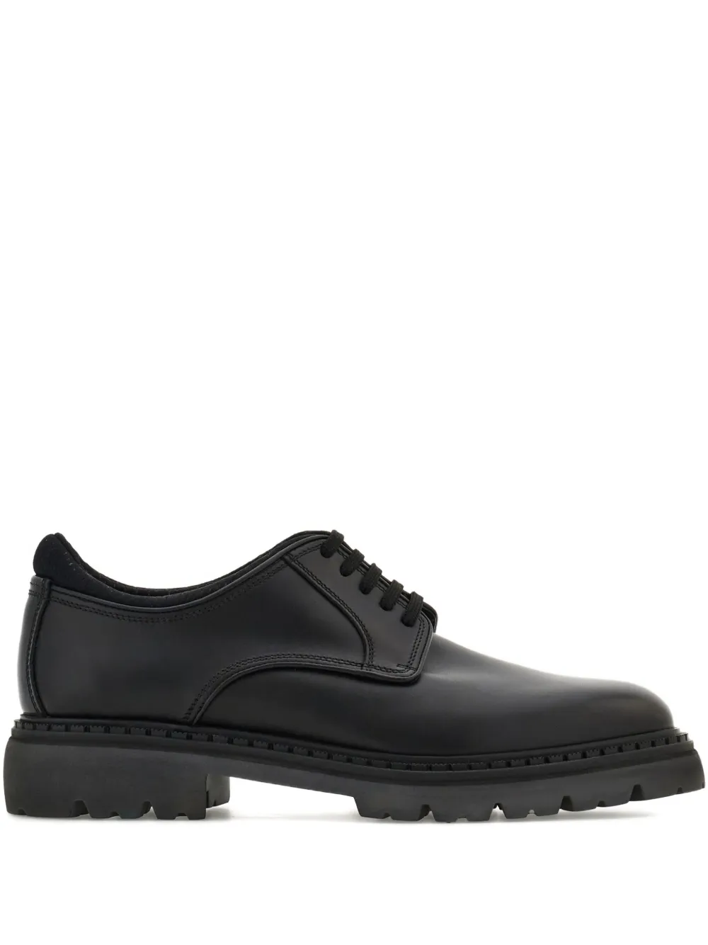 Ferragamo padded collar lug tread derby shoe - Black