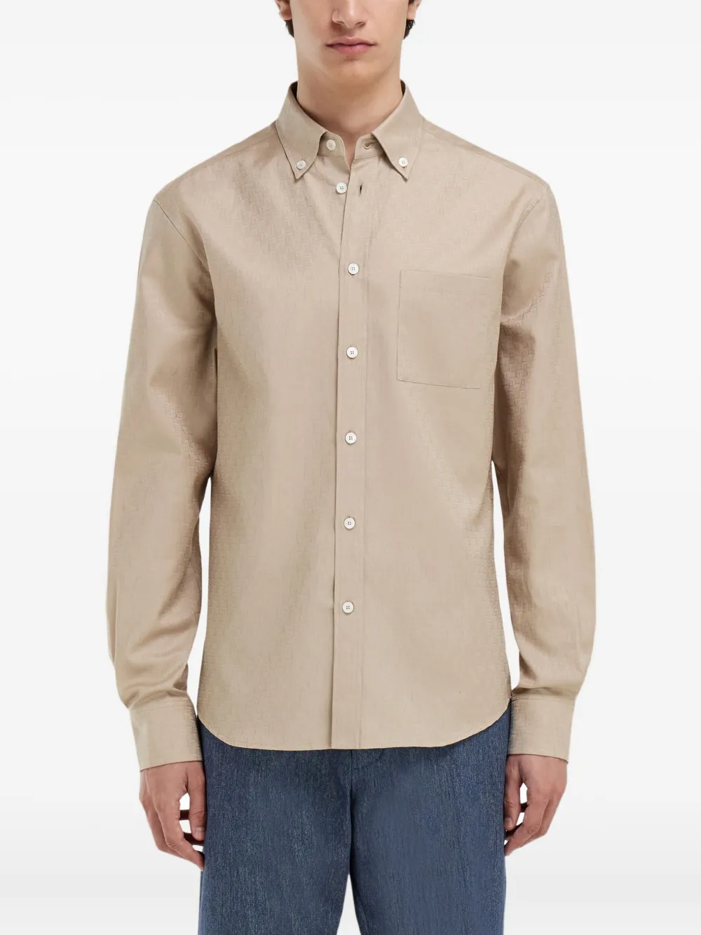  Ferragamo Monogram Button-down Shirt - Neutrals 