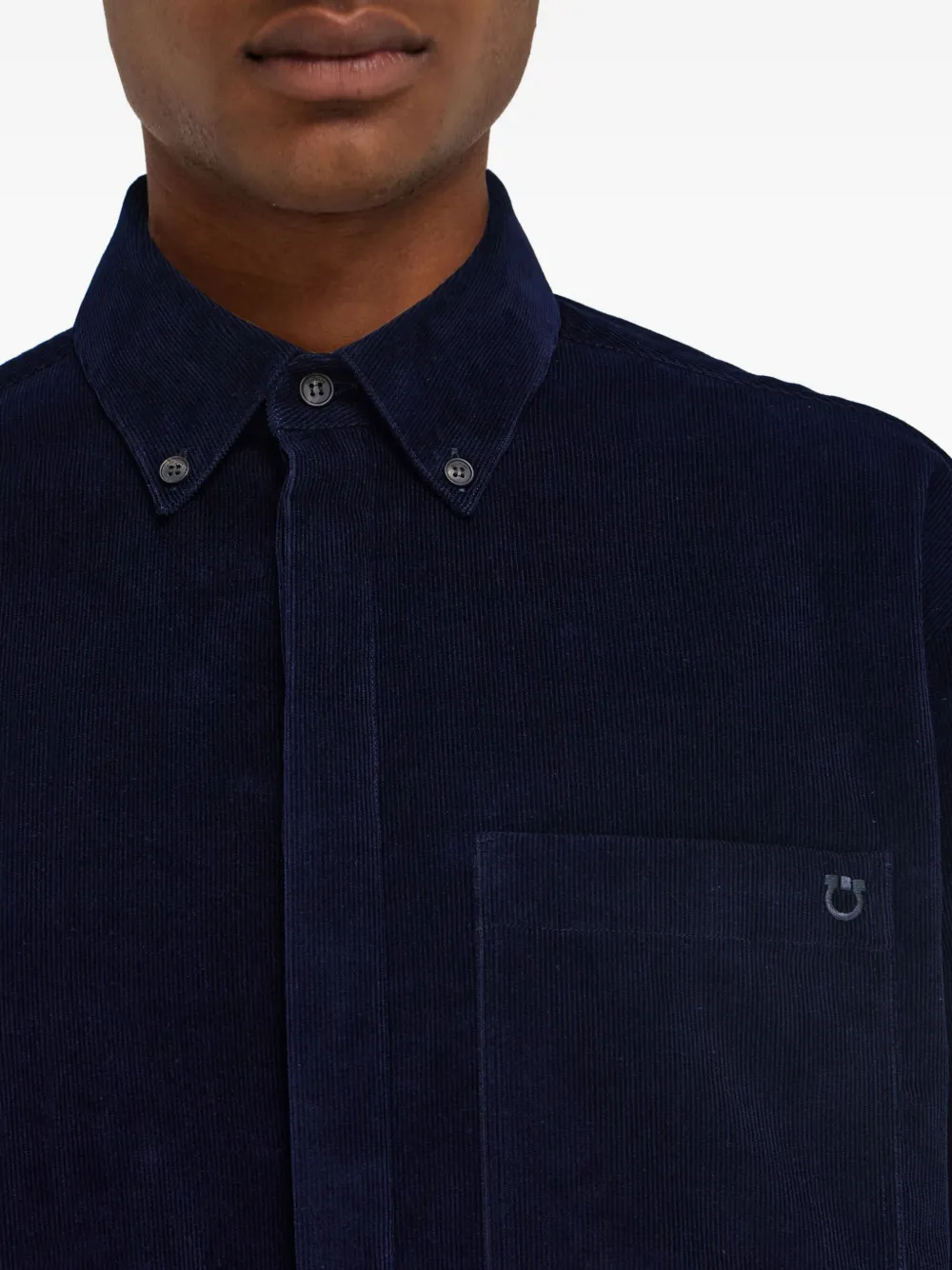 Ferragamo Ribfluwelen overhemd met zak Blauw