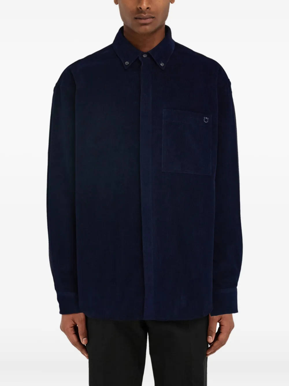 Ferragamo Ribfluwelen overhemd met zak - Blauw