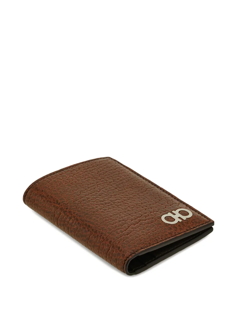 Ferragamo Textured Gancini Card Holder In Brown