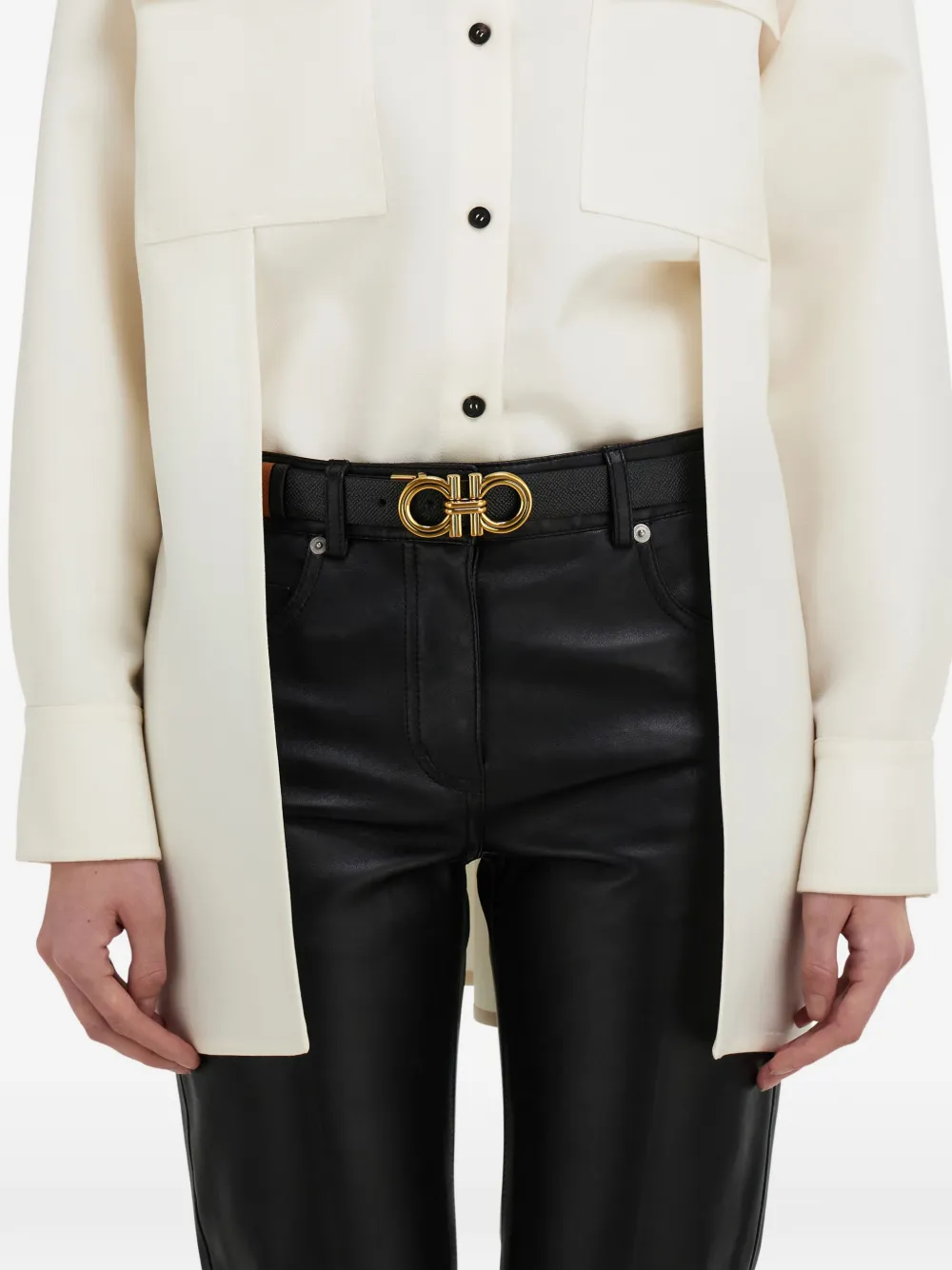  Ferragamo Reversible And Adjustable Gancini Belt - Black 