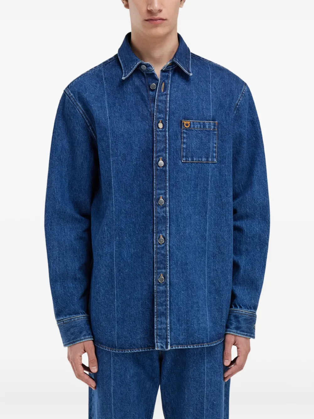 Ferragamo Denim overhemd met borduurwerk Blauw