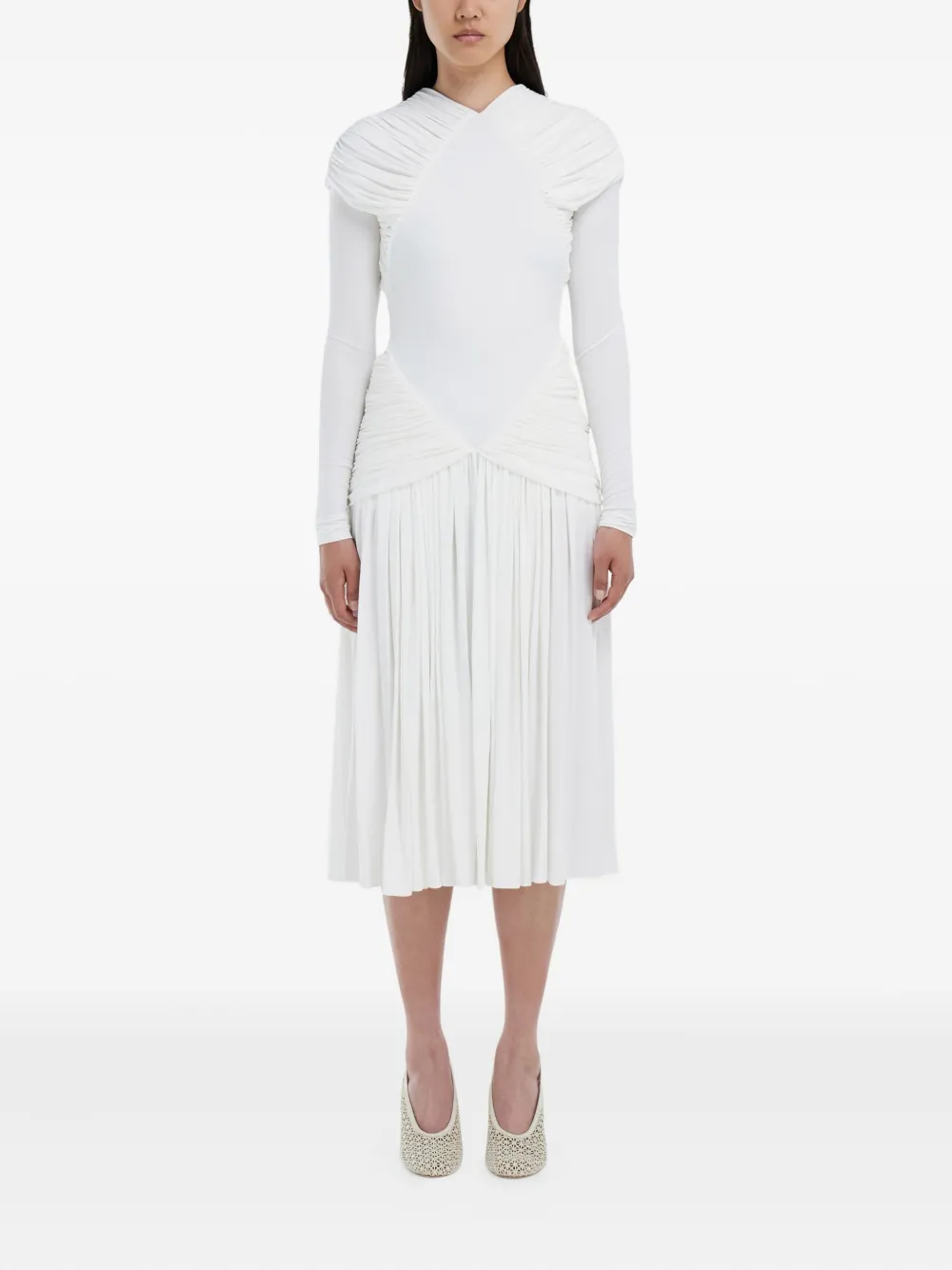  Ferragamo Draped Midi Dress - White 