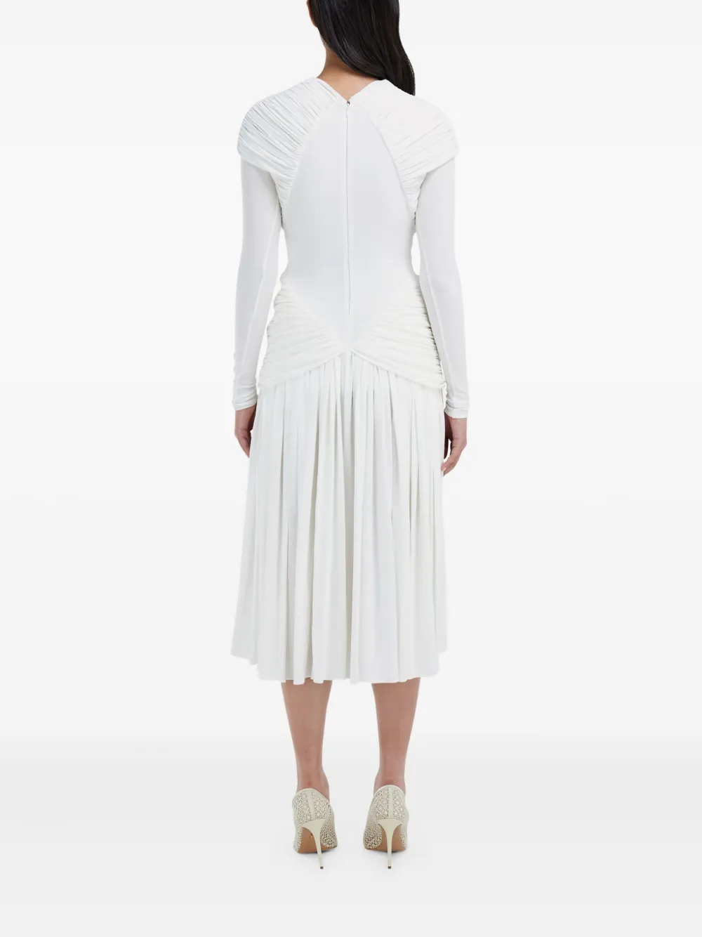  Ferragamo Draped Midi Dress - White 
