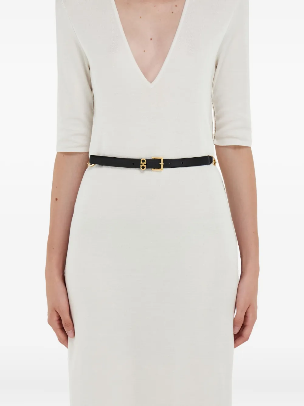 Ferragamo Gancini-chain Square-buckle Belt In Black