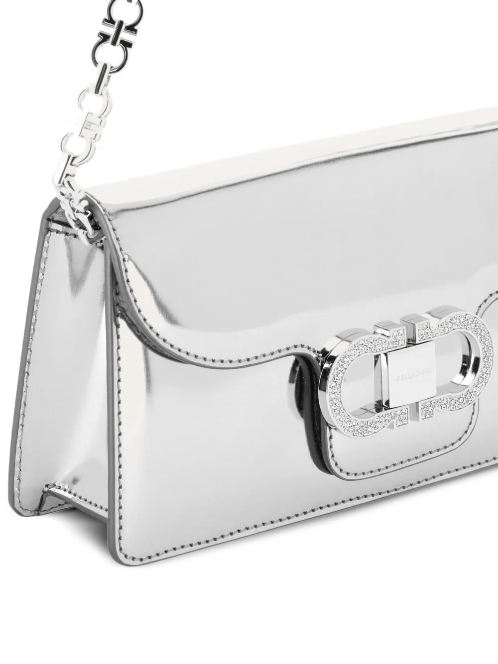 Ferragamo Mini Crystal-embellished Clutch Bag In Silver