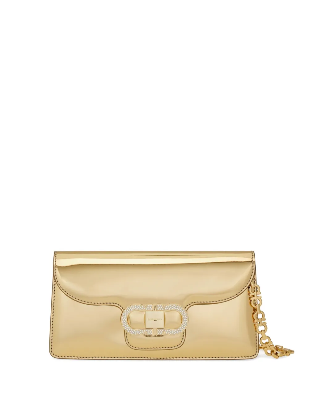 Ferragamo Crystal-embellished Chain-strap Clutch Bag In Gold