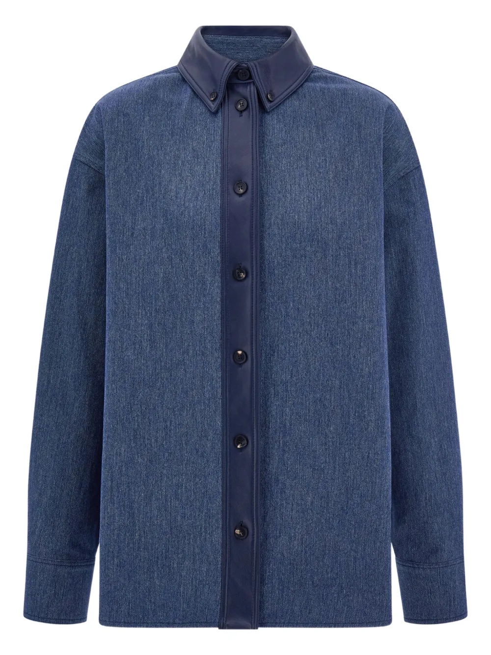 Ferragamo Leather-trim Denim Shirt In Blue