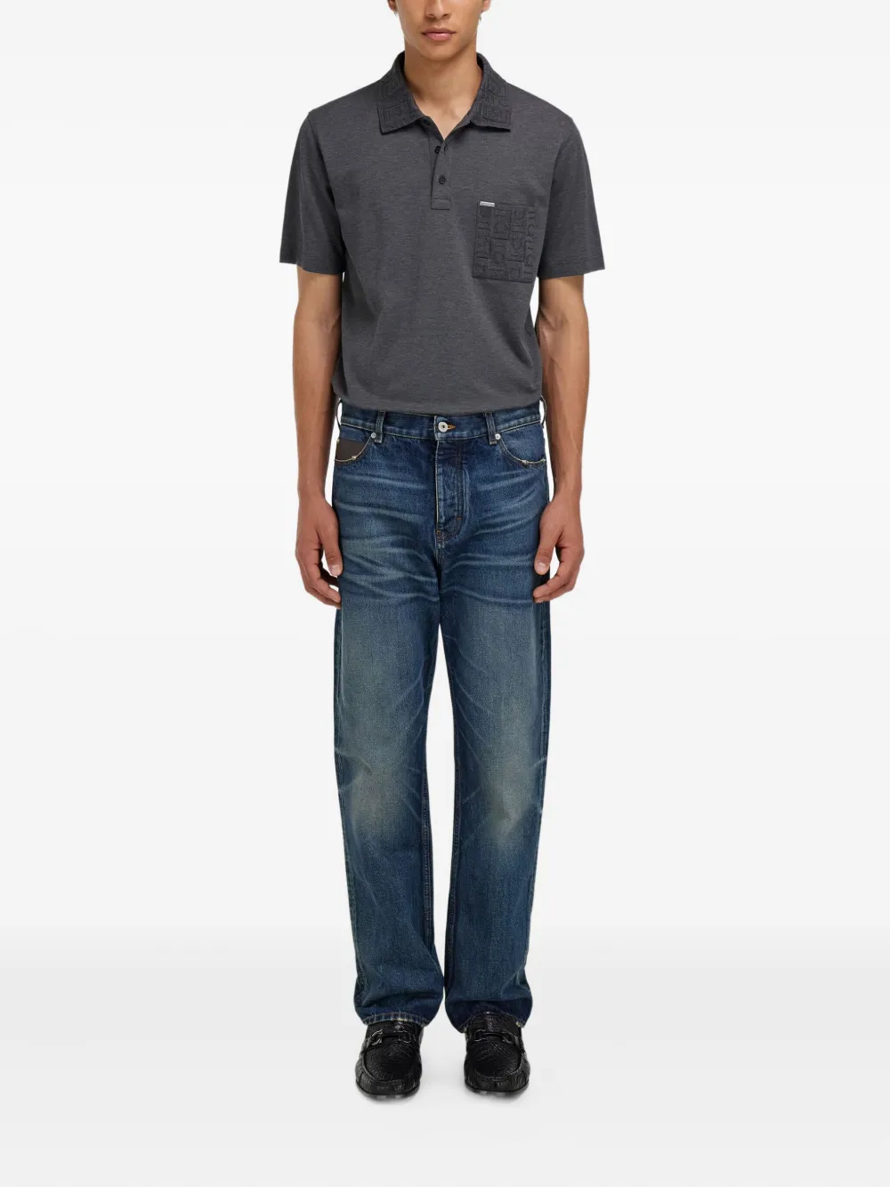 Ferragamo Poloshirt met jacquard en zak - Grijs