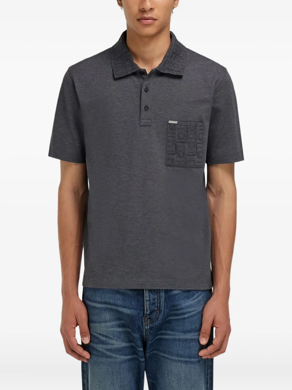 Ferragamo Poloshirt met jacquard en zak Grijs