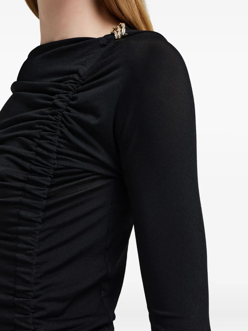 Ferragamo Asymmetrische jurk met ruches en boothals Zwart