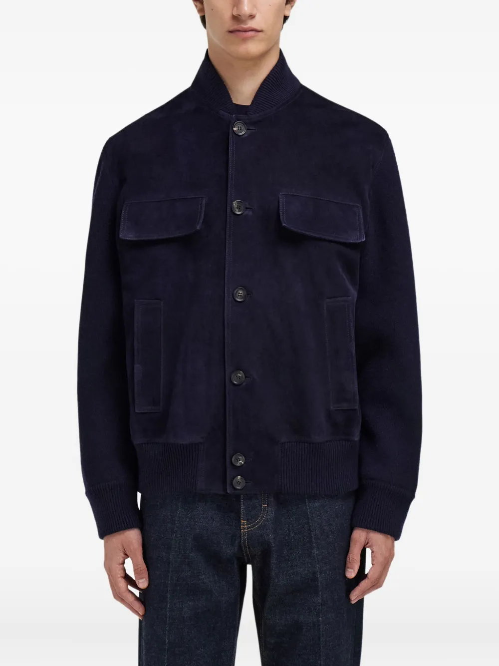  Ferragamo Long-sleeve Bomber Jacket - Blue 