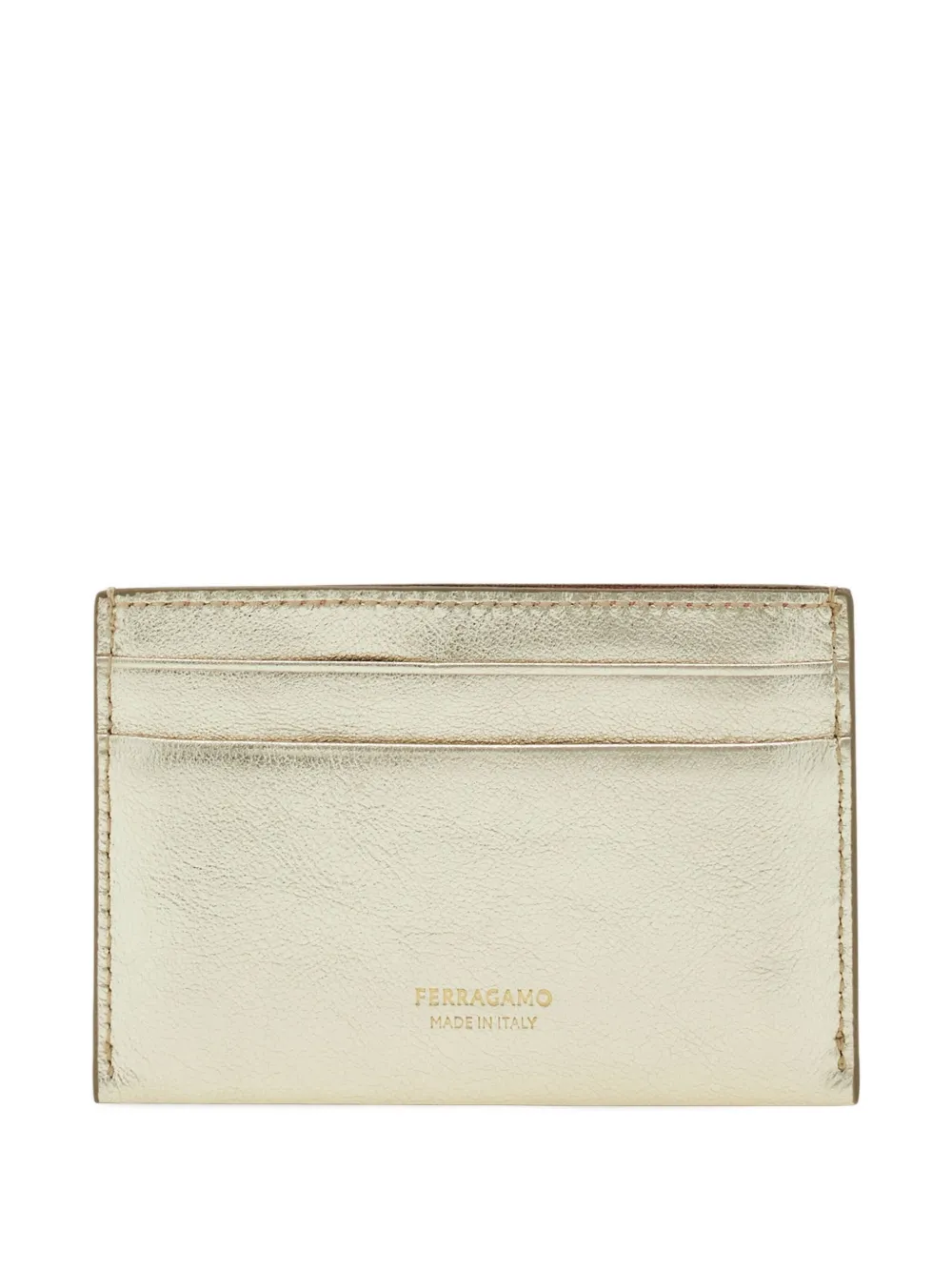 Ferragamo Laminated Leather Card Holder With Gold-tone Hardware In Gold