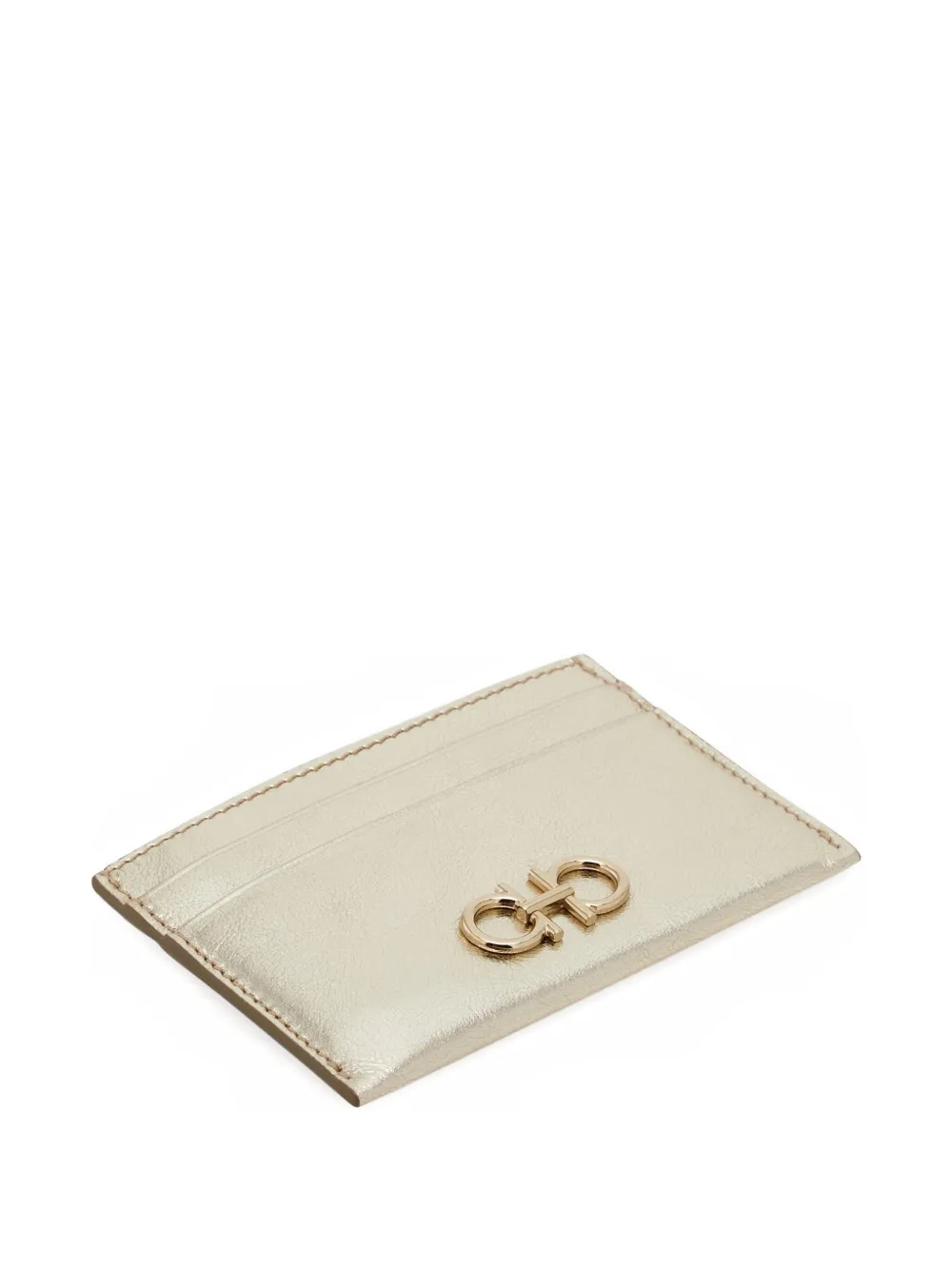 Ferragamo Laminated Leather Card Holder With Gold-tone Hardware In Gold