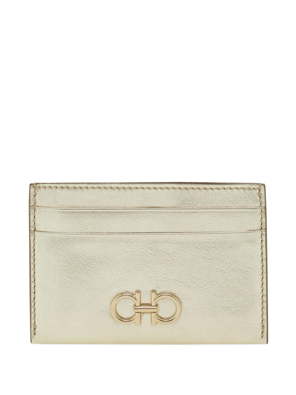 Ferragamo Laminated Leather Card Holder With Gold-tone Hardware In Gold