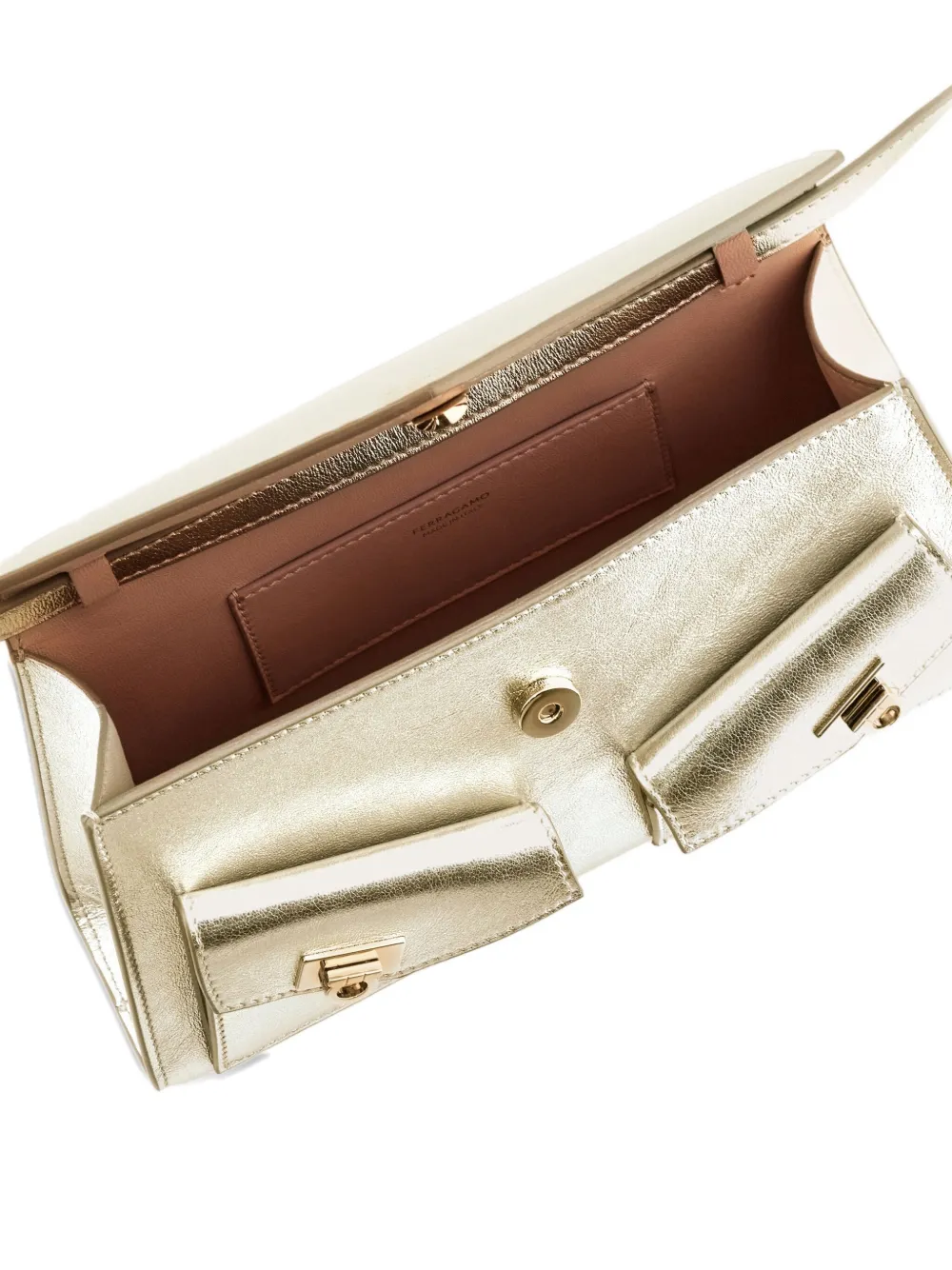 Ferragamo Mini Multi-pocket Clutch Bag In Metallic