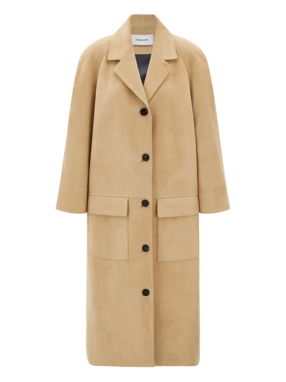 Ferragamo Flap-pocket Suede Coat In Neutral