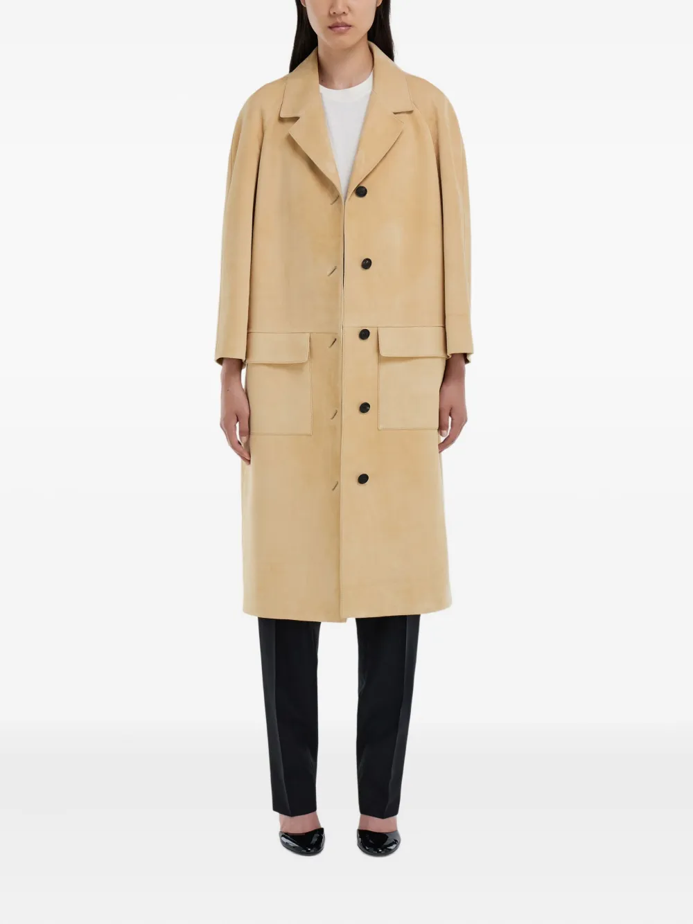 Ferragamo Flap-pocket Suede Coat In Neutral