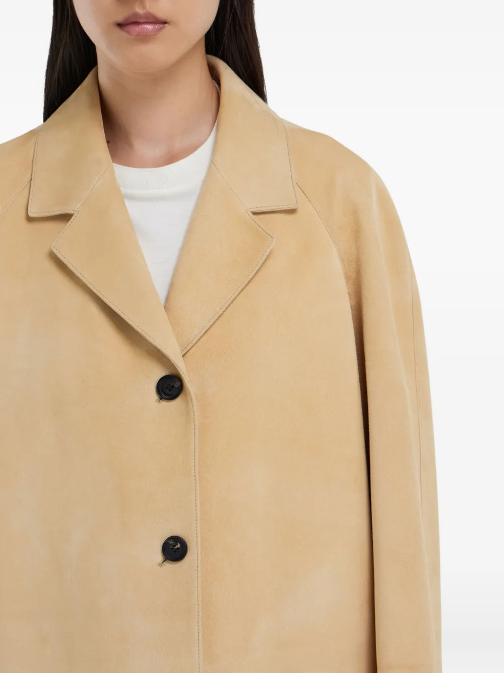 Ferragamo Flap-pocket Suede Coat In Neutral