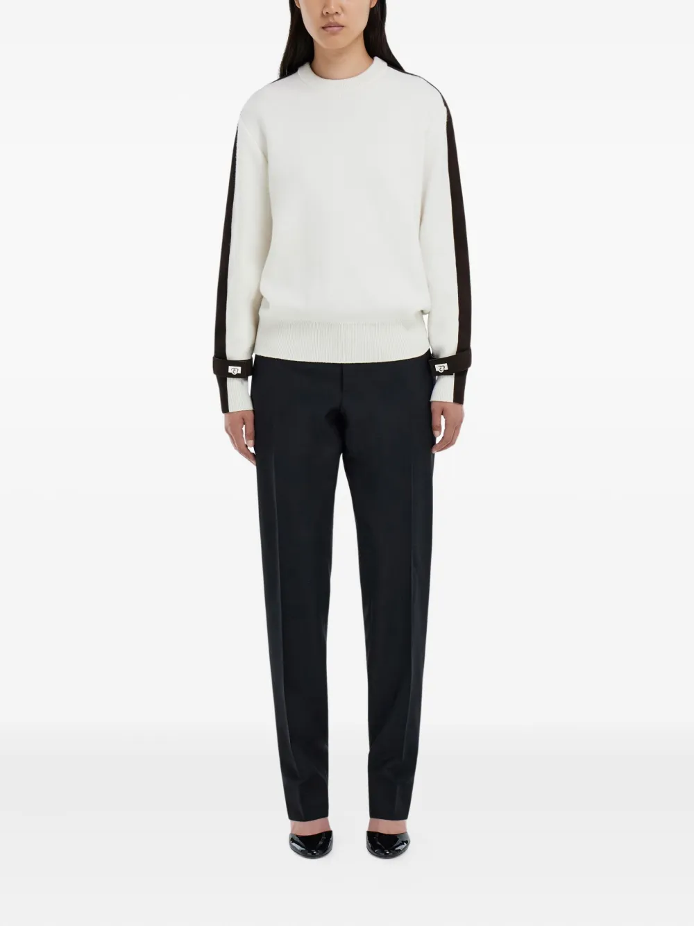  Ferragamo Jersey Con Ribete De Hebilla - Blanco 